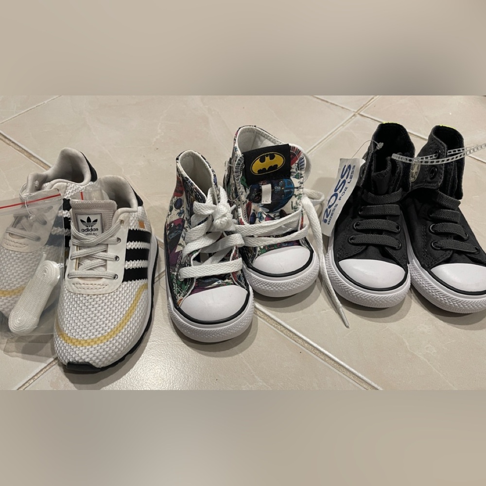 New baby boy sneakers size 4, 5, and 6 adidas and converse